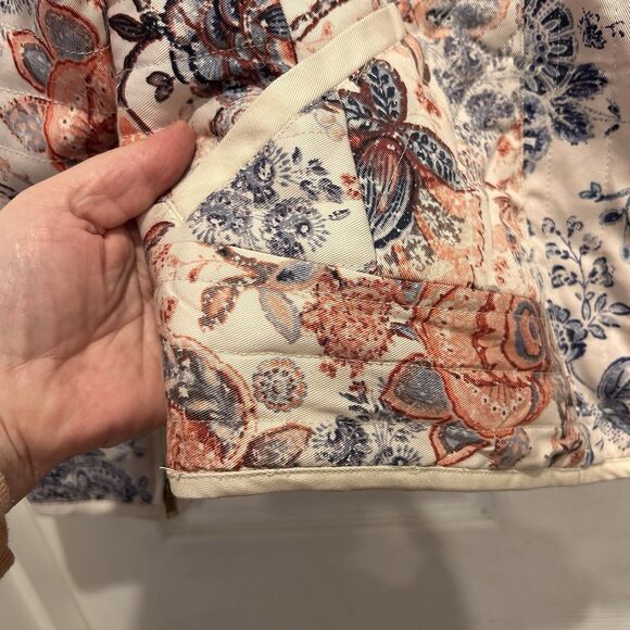LOFT Floral Print Quilted Moto Jacket sz 8 Long Sleeve Patchwork Lyocell Cottage - Picture 5 of 10